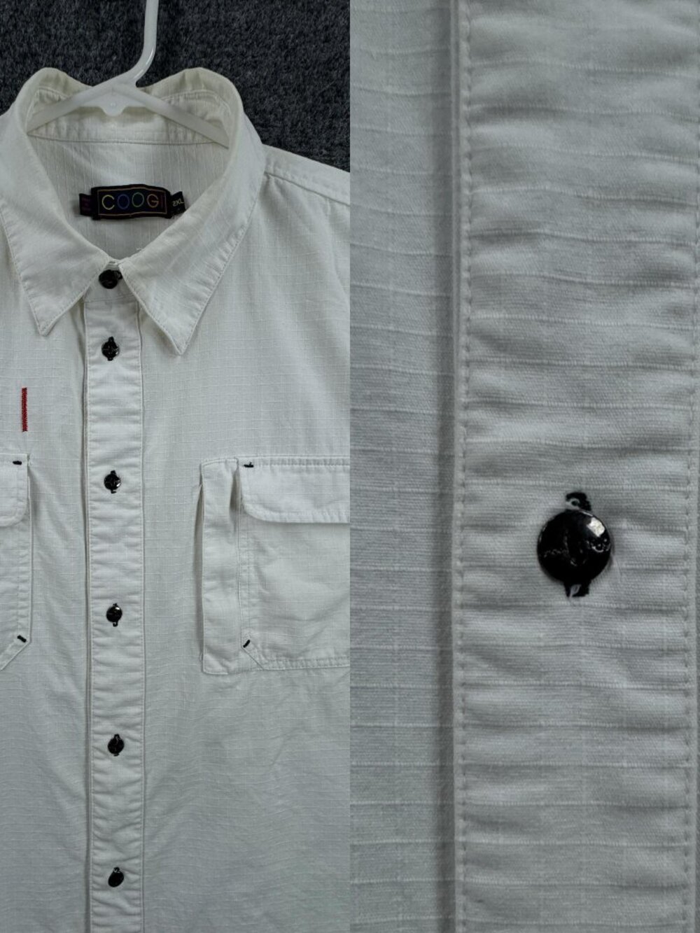 Coogi Logo 2XL White Short Sleeve Mens Button Up Cotton Designer Solid Shirt